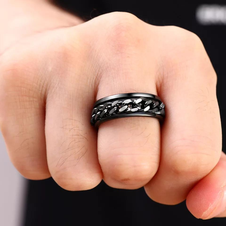 VIRSL PLATIMIUM SPINNER RING FOR MENAND BOY -FASHION HIGH QUALITY (BLACK)