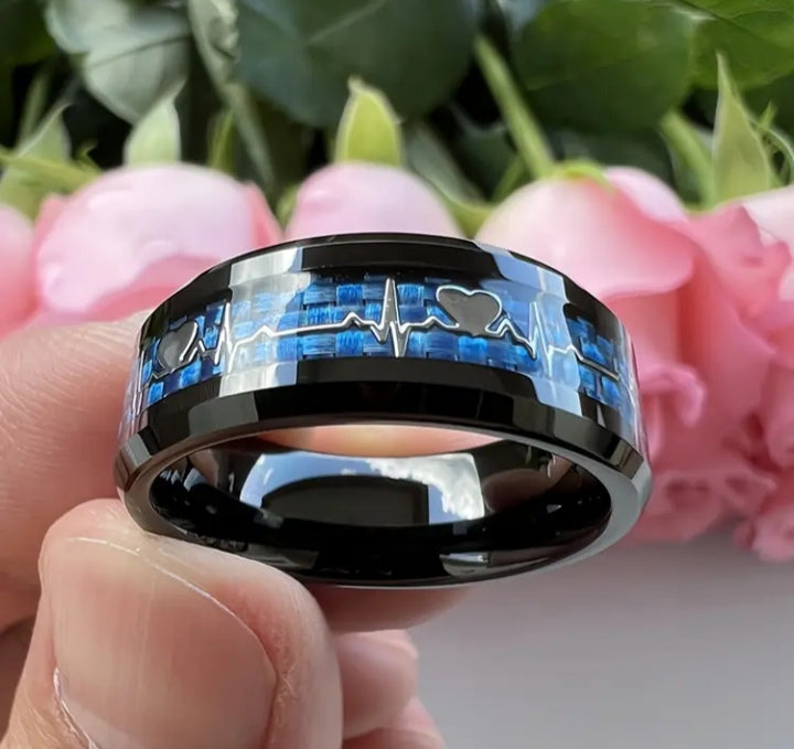 Stylish Heartbeat Ring for Men – Silver, Gold & Black | Fashion Jewelry