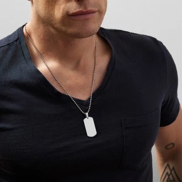 Plain Silver Stainless Steel Dog Tag Chain Pendant Necklace for Men