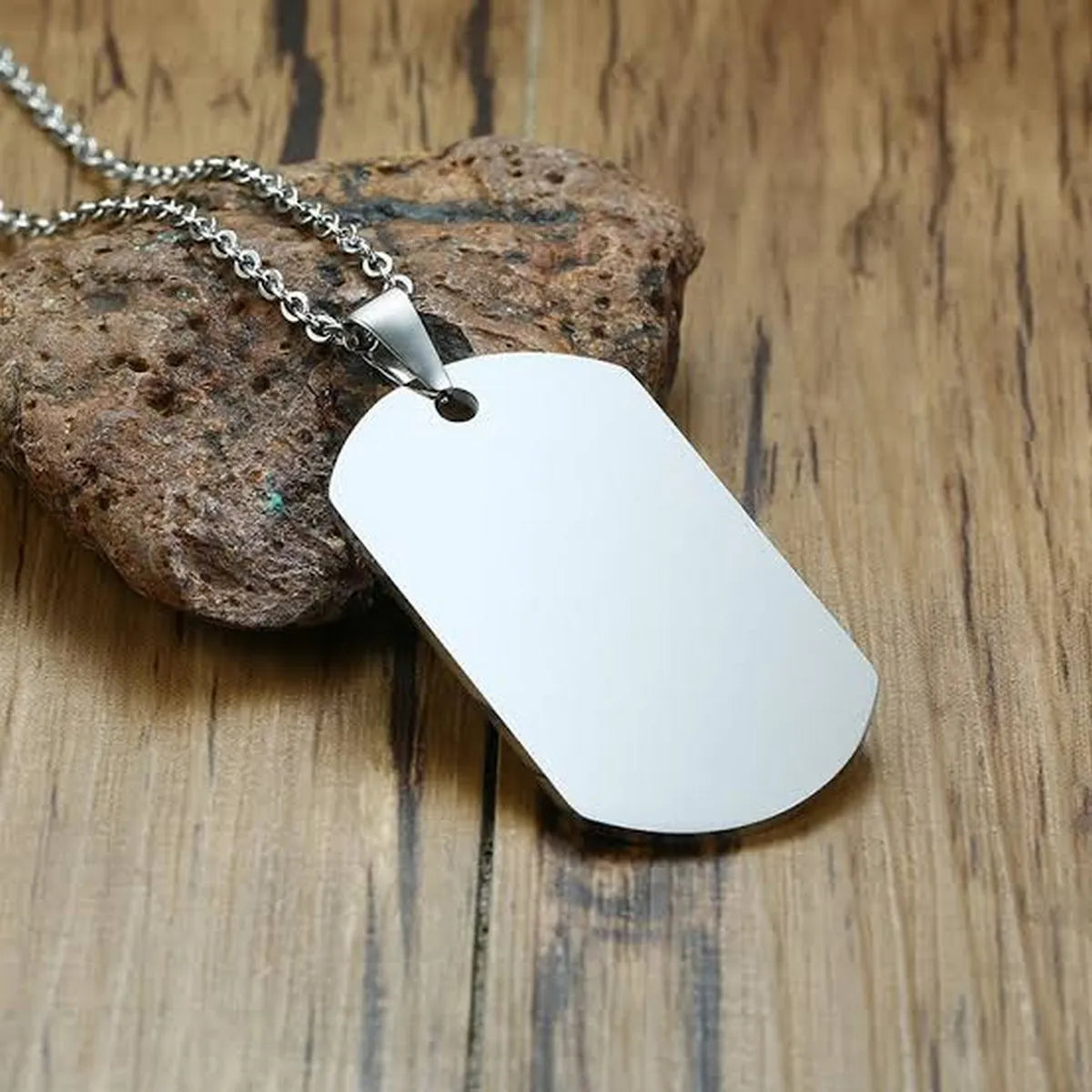 Plain Silver Stainless Steel Dog Tag Chain Pendant Necklace for Men