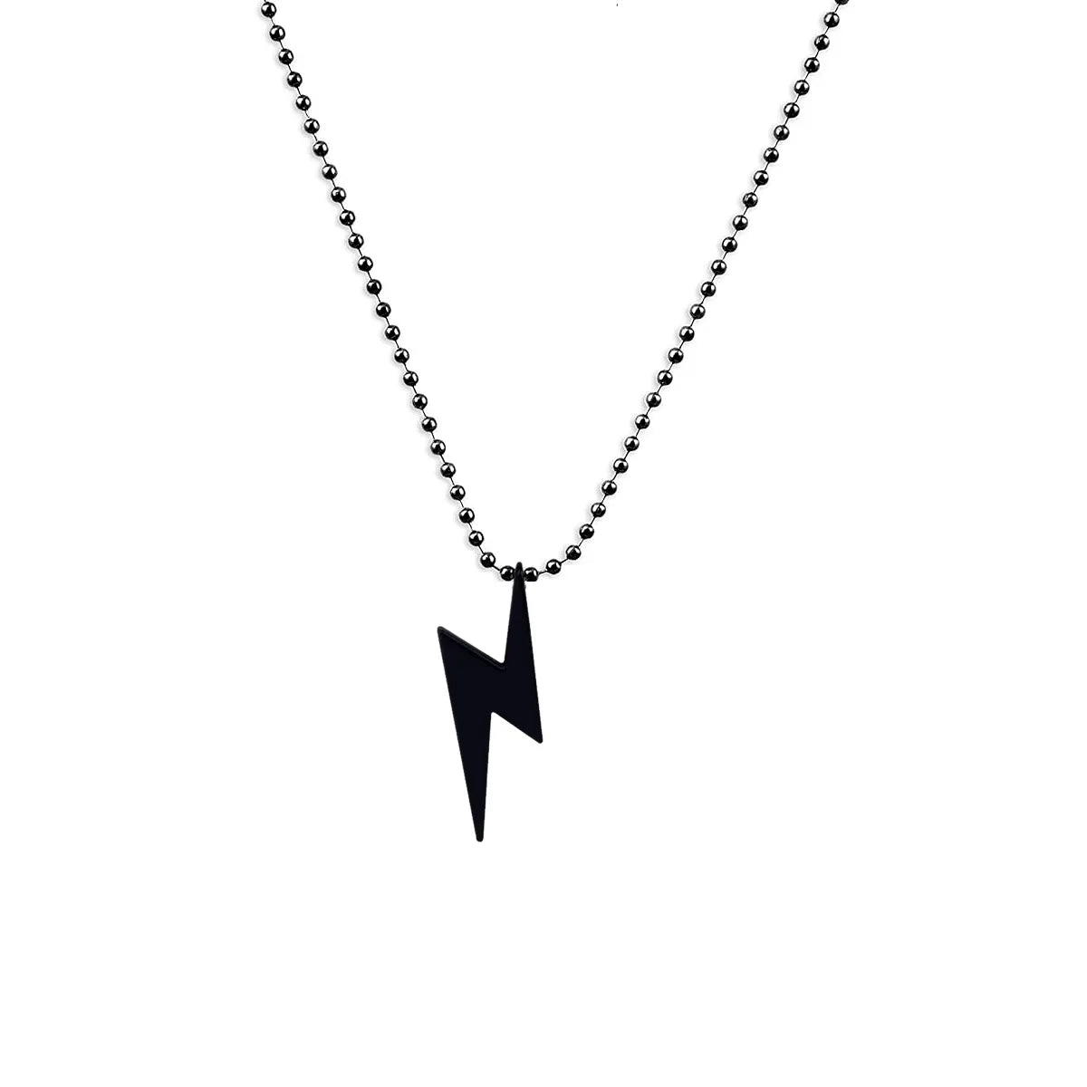 Casual Lightning Thunder Black Color Pendant With Bead Ball Chain Necklace For Men Women