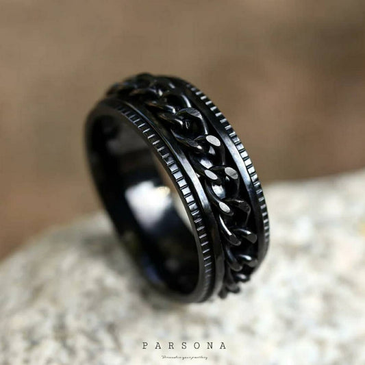 VIRSL PLATIMIUM SPINNER RING FOR MENAND BOY -FASHION HIGH QUALITY (BLACK)