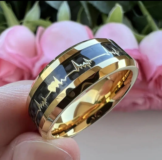 Stylish Heartbeat Ring for Men – Silver, Gold & Black | Fashion Jewelry