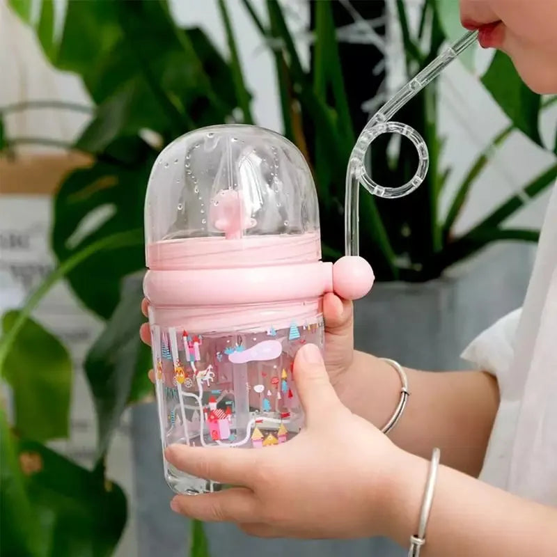 260ml Fancy Kids Water Bottle with Straw and Cover BPA Free Stylish