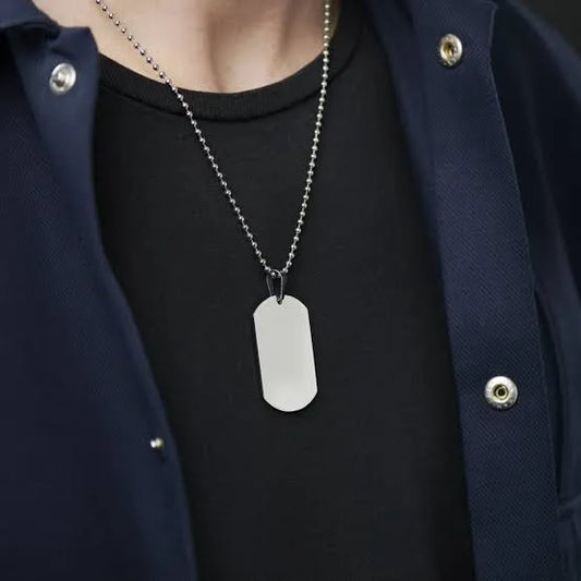 Plain Silver Stainless Steel Dog Tag Chain Pendant Necklace for Men