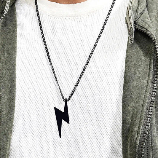 Casual Lightning Thunder Black Color Pendant With Bead Ball Chain Necklace For Men Women