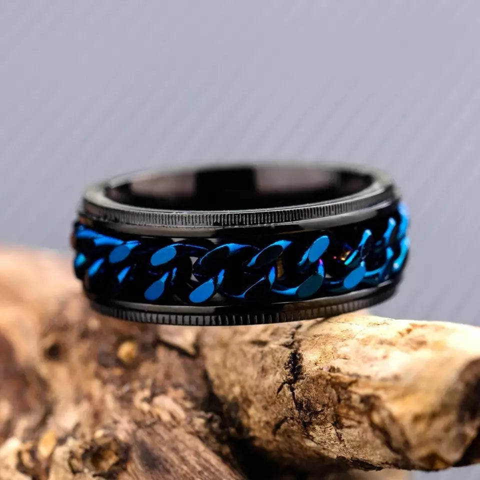 VIRSL PLATIMIUM SPINNER RING FOR MENAND BOY -FASHION HIGH QUALITY (BLACK)