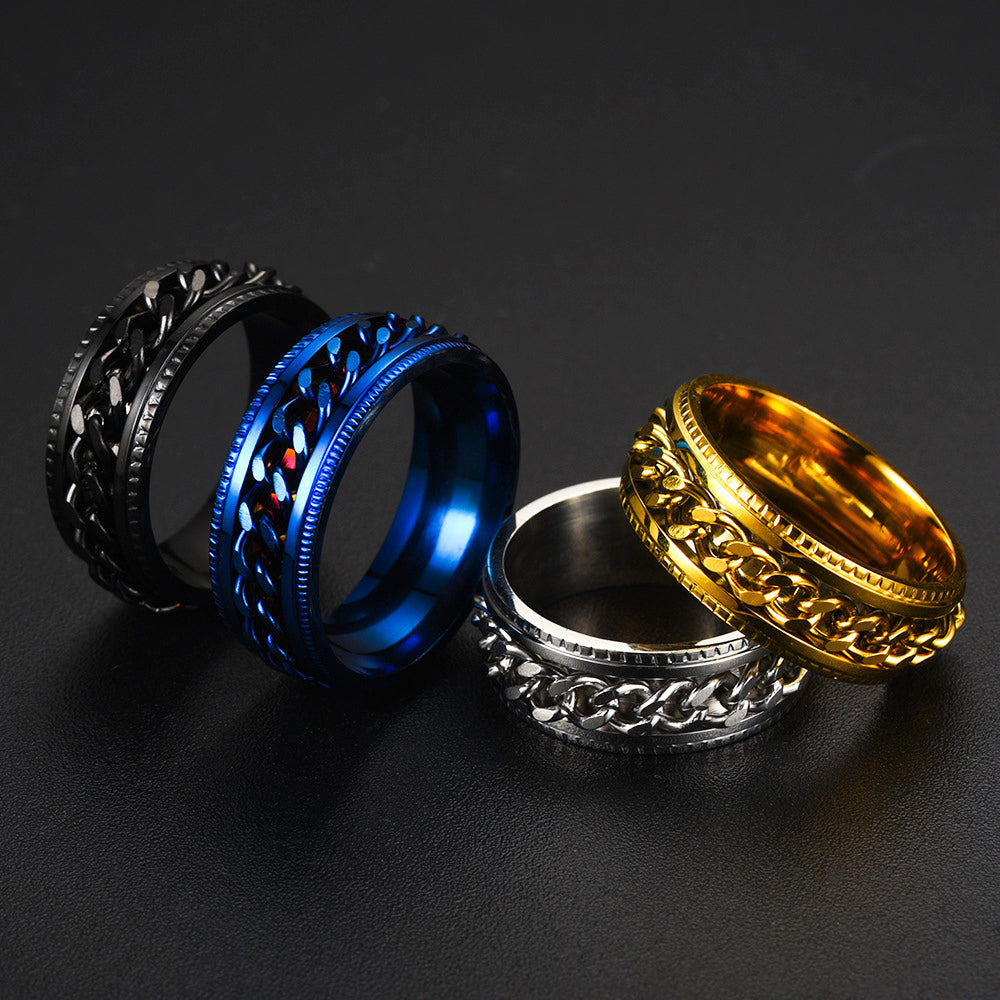 VIRSL PLATIMIUM SPINNER RING FOR MENAND BOY -FASHION HIGH QUALITY (BLACK)