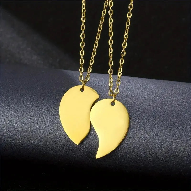 2 Pcs Set Heart Broken 2 Locket With 2 Chain - Couple Best Friend Ship