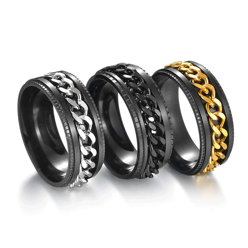 VIRSL PLATIMIUM SPINNER RING FOR MENAND BOY -FASHION HIGH QUALITY (BLACK)