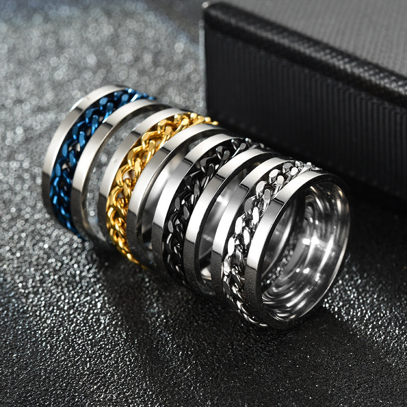 VIRSL PLATIMIUM SPINNER RING FOR MENAND BOY -FASHION HIGH QUALITY (BLACK)